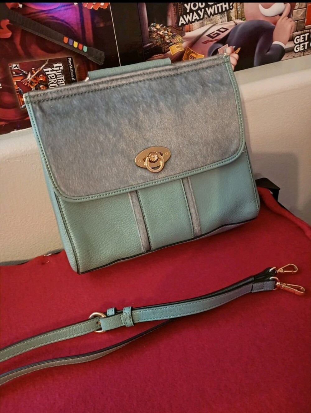 LC Lauren Conrad Convertible Satchel with Faux Fur and Faux Leather